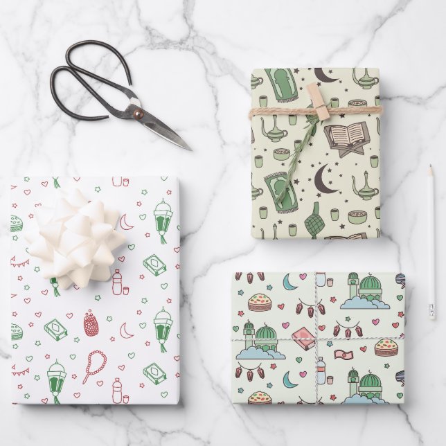 Feuille De Papier Cadeau Esthétique coloré musulman Ramadan et Aïd (Recto)