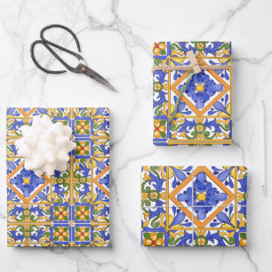 Feuille De Papier Cadeau Été, Carreaux portugais, agrumes, citrons 
