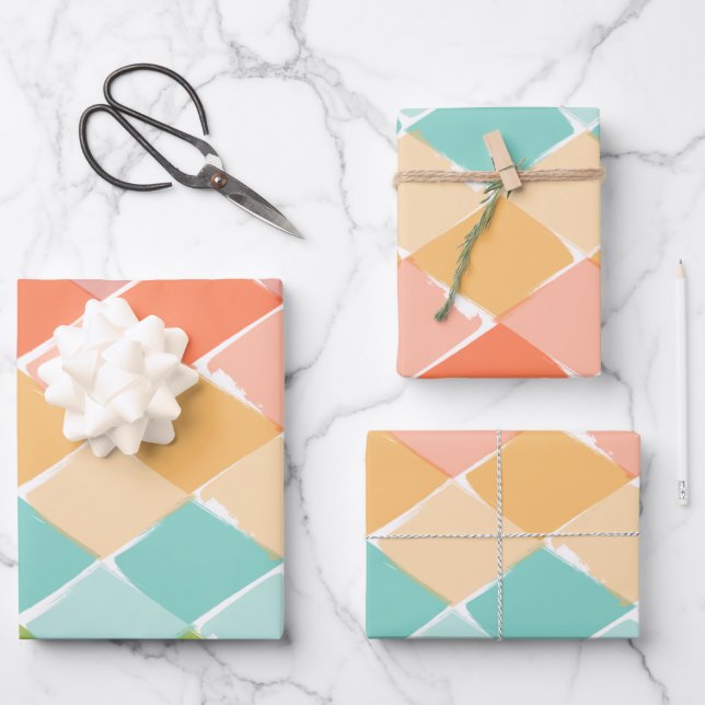 Feuille De Papier Cadeau Été couleurs vives diamants enfants (Recto)