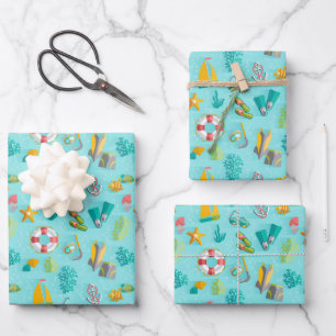 Feuille De Papier Cadeau Été Vacances Tropicales Snorkel Plongée Coral Reef