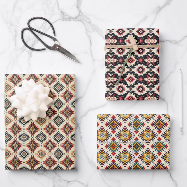 Feuille De Papier Cadeau Ethnic Navajo Tribal Motif sans couture (Recto)