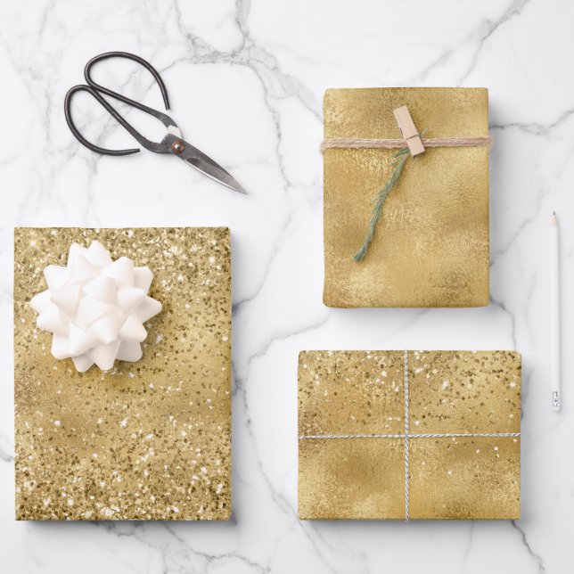 Feuille De Papier Cadeau Étincelle de Parties scintillant d'or (Recto)