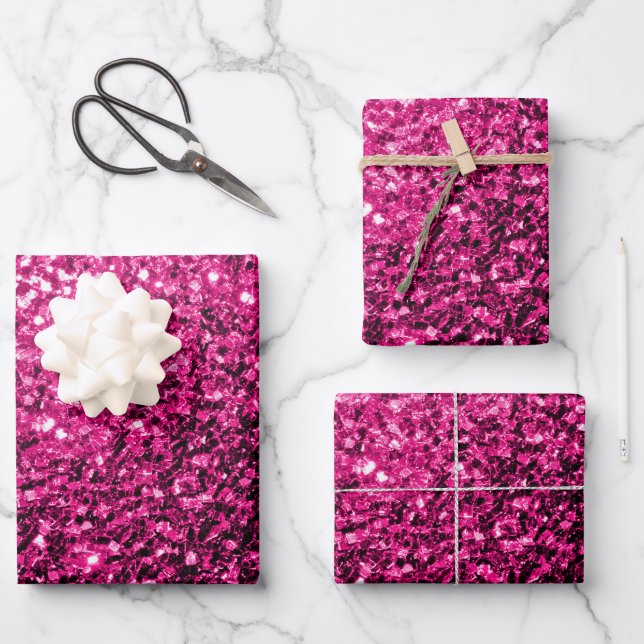 Feuille De Papier Cadeau Étincelle de parties scintillant rose chaud (Recto)