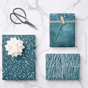 Feuille De Papier Cadeau Étincelle de Parties scintillant verte Turquoise b