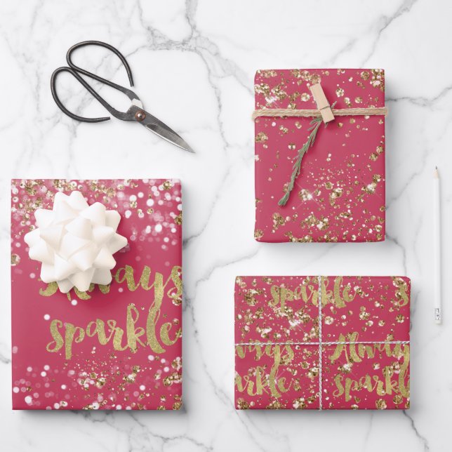 Feuille De Papier Cadeau Étincelle en or rose blanc (Recto)