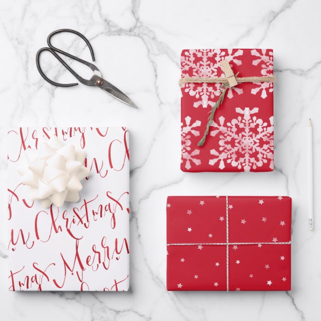 Feuille De Papier Cadeau Étoile rouge et blanc de Noël (Recto)