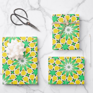 Feuille De Papier Cadeau Étoile verte et jaune Abstraite