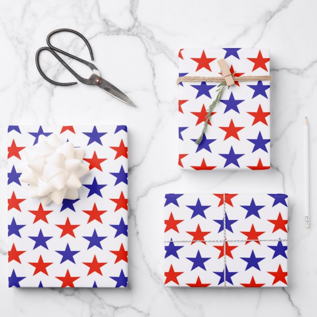 Feuille De Papier Cadeau Étoiles Bleues Blancs Rouge (Recto)
