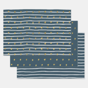 Feuille De Papier Cadeau Etoiles Bleues Bleues Or