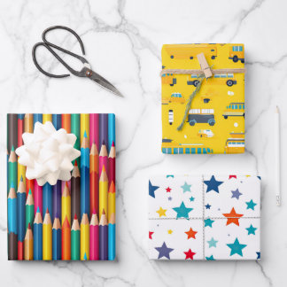Feuille De Papier Cadeau Étoiles colorées de l'école de crayon de couleur
