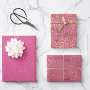 Feuille De Papier Cadeau Étoiles de glam rose Girly