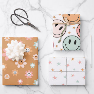 Feuille De Papier Cadeau Étoiles de marguerite rétro de Kawaii