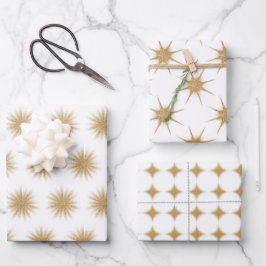 Feuille De Papier Cadeau Étoiles de Noël d'or moderne