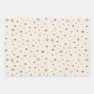 Feuille De Papier Cadeau Étoiles de Noël et Motif Paillettes