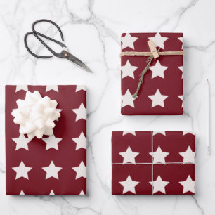 Feuille De Papier Cadeau Étoiles de Noël Motif Rouge Blanc