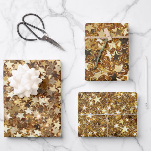 Feuille De Papier Cadeau Étoiles d'étincelles d'or