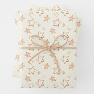 Feuille De Papier Cadeau Étoiles d'or sur l'ivoire