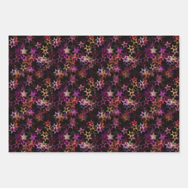 Feuille De Papier Cadeau Étoiles en noir (Devant)