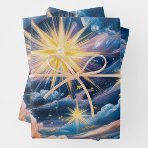 Feuille De Papier Cadeau Étoiles et nuages célestes abstraits 
