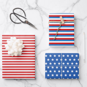 Feuille De Papier Cadeau Étoiles et rayures patriotiques Rouge et Bleu 4 ju