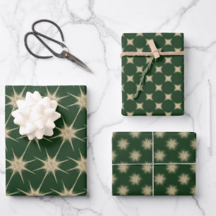 Feuille De Papier Cadeau Étoiles minimalistes en or moderne vert foncé