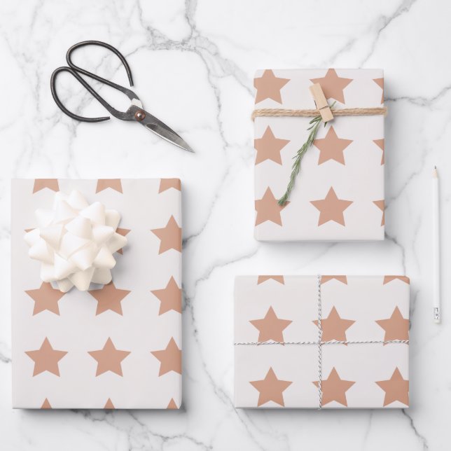 Feuille De Papier Cadeau Etoiles Motif Beige Earth Tons (Recto)