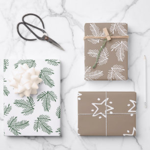 Feuille De Papier Cadeau Étoiles Motifs de Noël et arbre