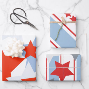 Feuille De Papier Cadeau Étoiles patriotiques rayées Dusty Bleu Rouge Blanc