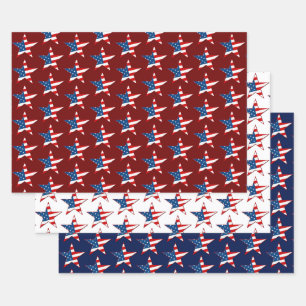Feuille De Papier Cadeau Étoiles patriotiques rouges blanches et bleues