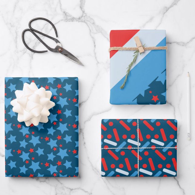 Feuille De Papier Cadeau Étoiles patriotiques Stripes Parfums Bleu (Recto)