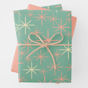 Feuille De Papier Cadeau Étoiles Retro Twinkings Motif Moyen-siècle Rose Tu
