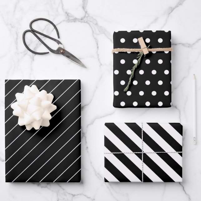 Feuille De Papier Cadeau Étonnant Et Moderne Noir Et Blanc (Recto)