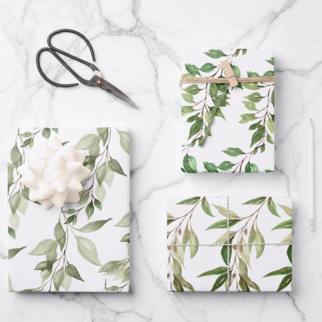 Feuille De Papier Cadeau Eucalyptus Verdure Suspendu Vins (Recto)