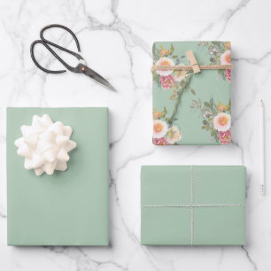 Feuille De Papier Cadeau Eucalyptus vert clair Solide et impression