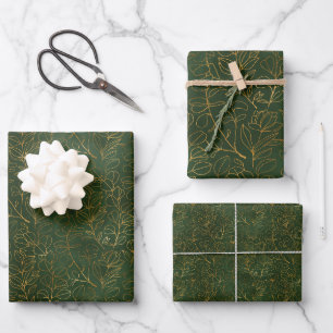 Feuille De Papier Cadeau Eucalyptus vert et or