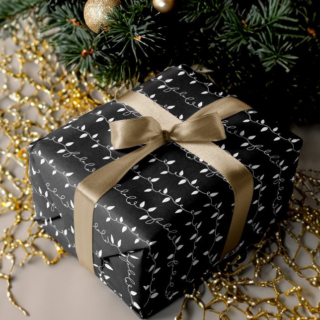 Feuille De Papier Cadeau Fa La Christmas String Lights Black white & Gold (Fa La Christmas String Lights Black white & Gold Wrapping Paper Sheets)
