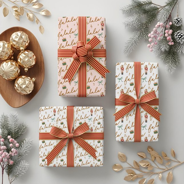 Feuille De Papier Cadeau Fa La Girls Christmas Nutcracker Bow Music (Fa La La Girly Christmas Nutcracker Bow Music Wrapping Paper Sheets)