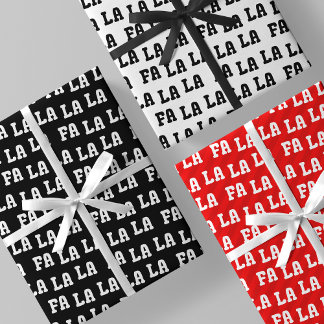 Feuille De Papier Cadeau Fa La La La Noir, Blanc & Rouge Chic, Élégant & Am