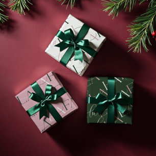 Feuille De Papier Cadeau Fa La La Pink & Green Typographic Christmas Carol