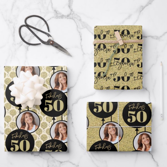 Feuille De Papier Cadeau Fabuleux 50e anniversaire Gold (Recto)
