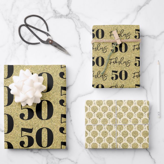 Feuille De Papier Cadeau Fabuleux 50e anniversaire Gold (Recto)