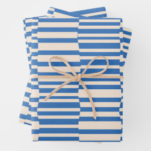 Feuille De Papier Cadeau Fâcheux rayures en ivoire et bleu