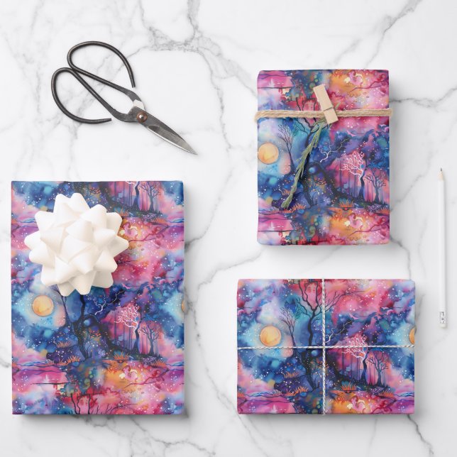 Feuille De Papier Cadeau Fairyland Landscape Blue Pink (Recto)