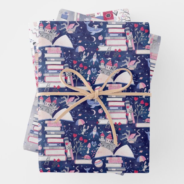 Feuille De Papier Cadeau Fairytale Books Castle Ensemble de trois (En situation)
