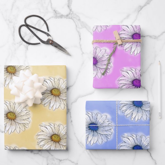 Feuille De Papier Cadeau Faisceaux jaunes violets et bleus (Recto)