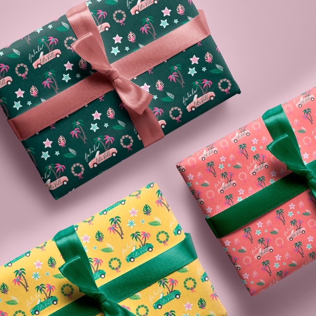 Feuille De Papier Cadeau Fala de Noël Tropical Lets Roll Rose Convertible (Tropical Christmas Fala Lets Roll Pink Convertible Wrapping Paper Sheet)