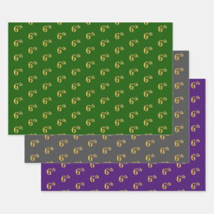 Feuille De Papier Cadeau Fancy Green, Grey, Purple, Faux Gold 6e événement 