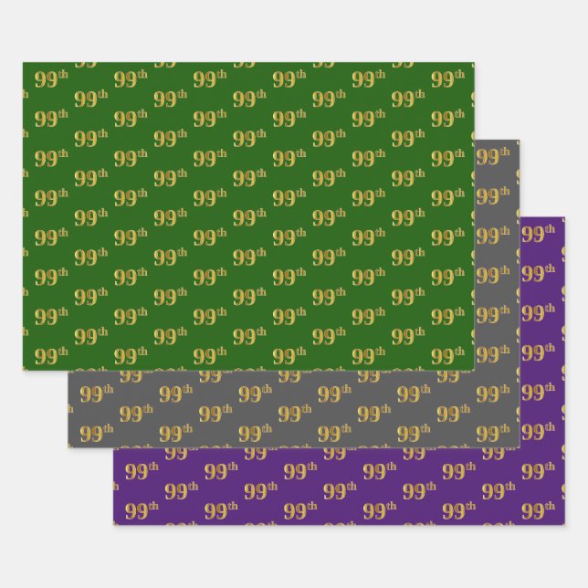 Feuille De Papier Cadeau Fancy Green, Grey, Purple, Faux Gold 99th Event # (Lot)