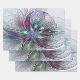 Feuille De Papier Cadeau Fantaisie Abstraite Moderne Fleur Fractale Colorée