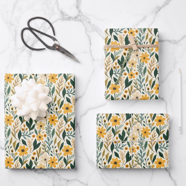 Feuille De Papier Cadeau Fantaisie florale boho (Recto)